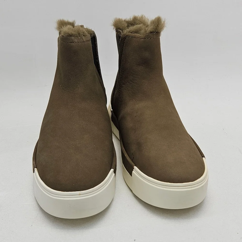 J/Slides Val Khaki Nubuck Waterproof Faux Fur Platform Ankle Boots Mens 9.5M